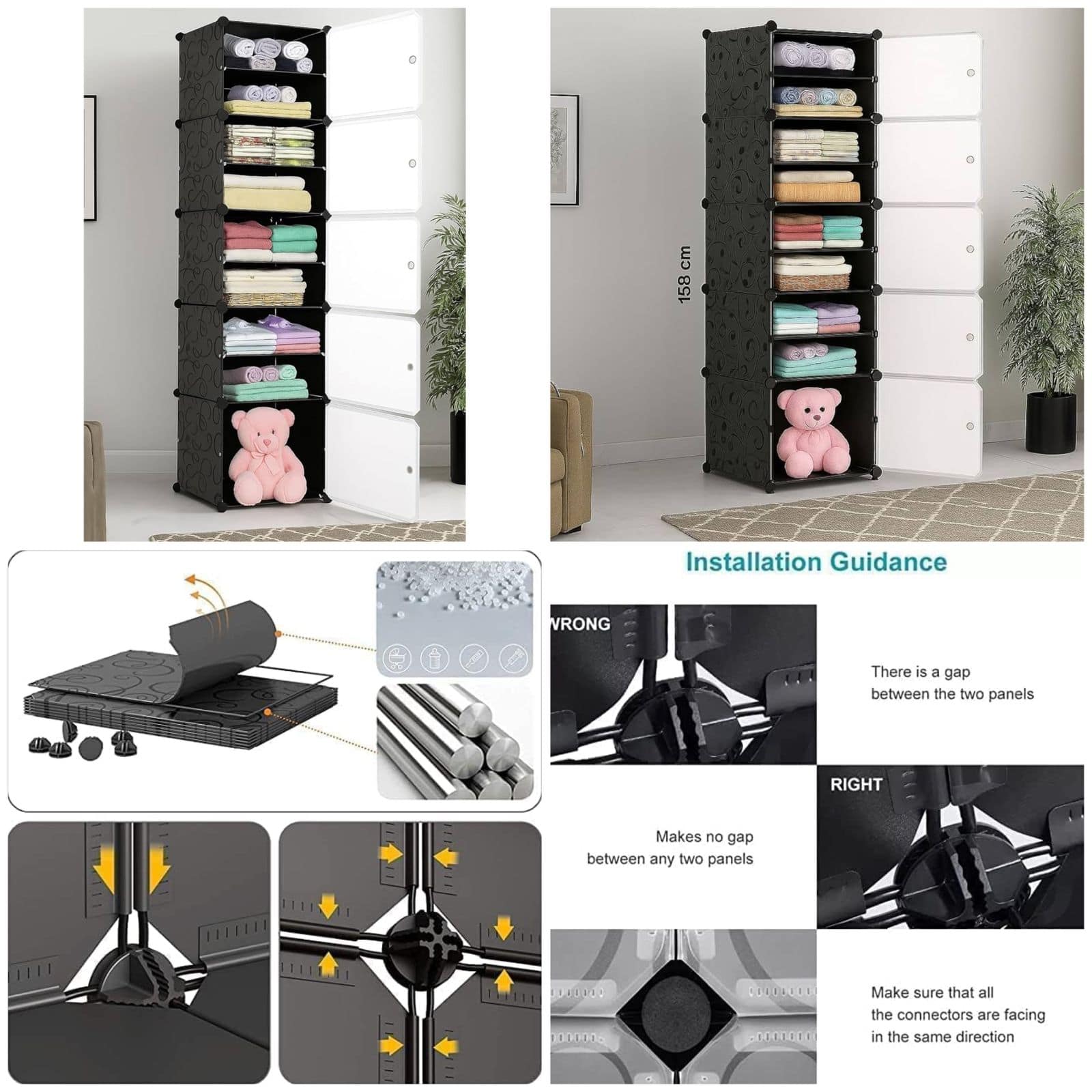 10-Layer Multipurpose Plastic Wardrobe – Foldable & Stackable Closet Organizer with 5 Doors (Black)