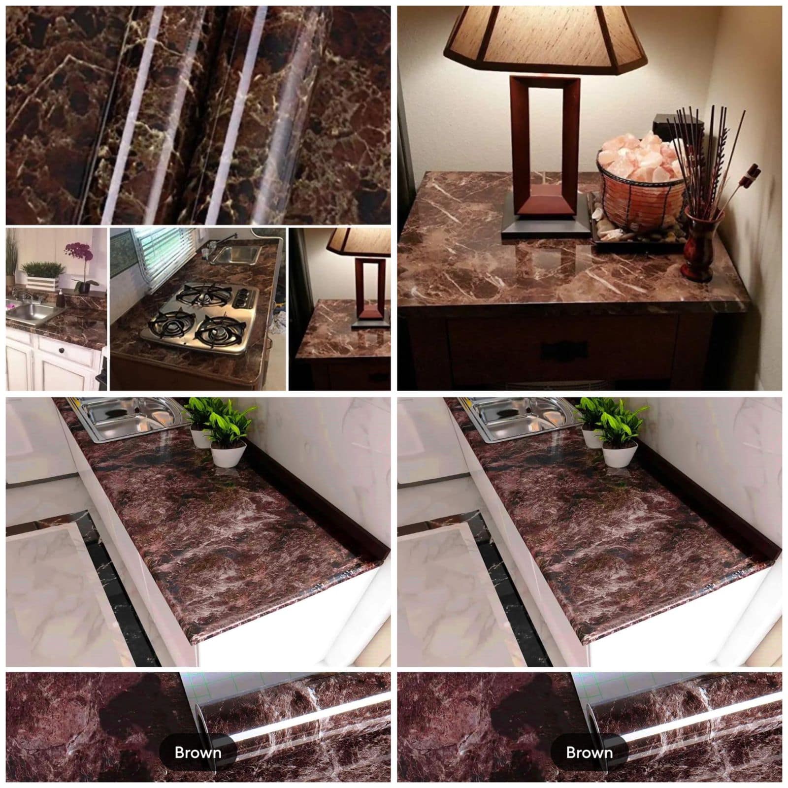 High Gloss Brown Marble Self-Adhesive Furniture Film (60×200cm) – Waterproof DIY Wallpaper for Tables, Cabinets & Fridge - Image 3