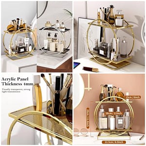 2-Tier Gold Makeup & Perfume Organizer – Elegant Vanity & Bathroom Counter Shelf