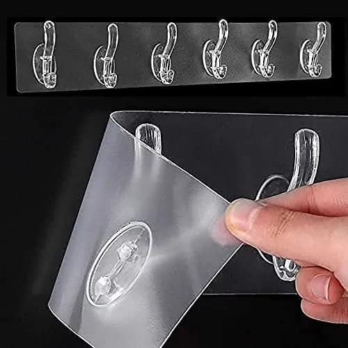 6-Hook Transparent Adhesive Wall Hanger – Heavy Duty & Easy Installation - Image 2