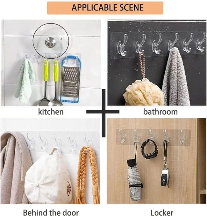 6-Hook Transparent Adhesive Wall Hanger – Heavy Duty & Easy Installation - Image 7