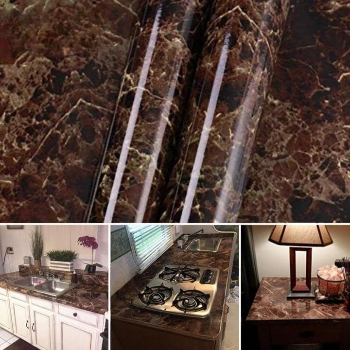High Gloss Brown Marble Self-Adhesive Furniture Film (60×200cm) – Waterproof DIY Wallpaper for Tables, Cabinets & Fridge - Image 4