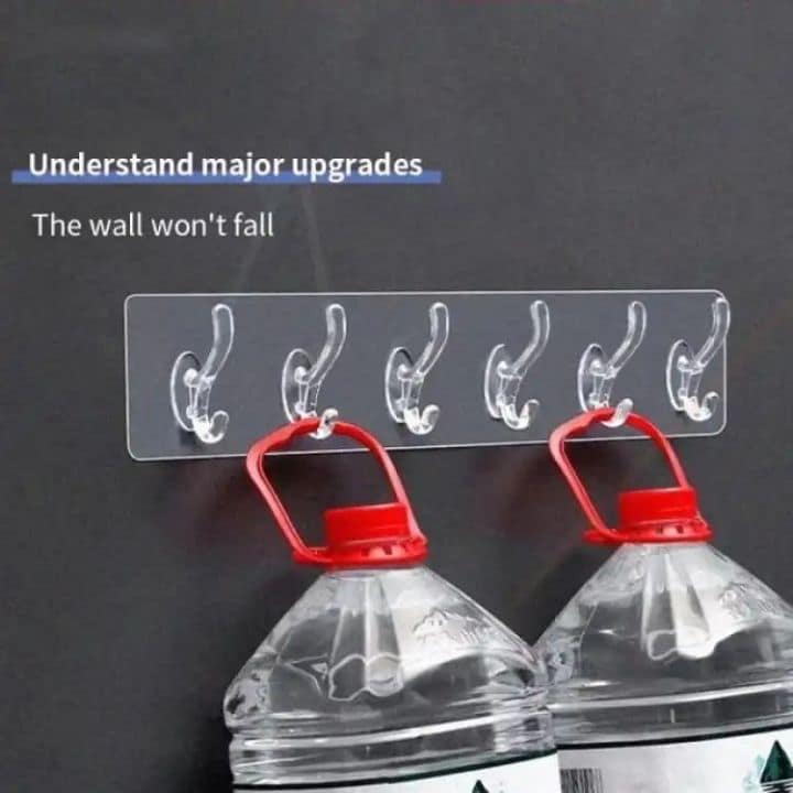 6-Hook Transparent Adhesive Wall Hanger – Heavy Duty & Easy Installation - Image 5