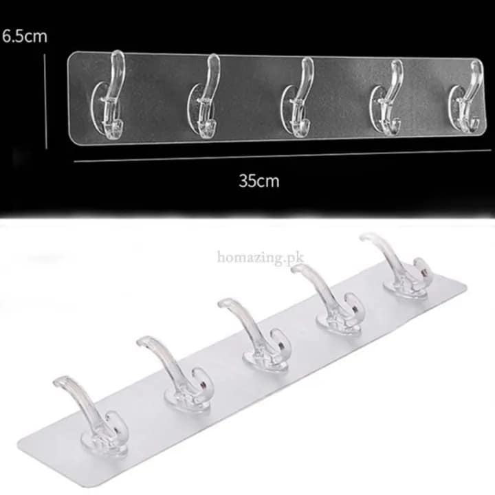 6-Hook Transparent Adhesive Wall Hanger – Heavy Duty & Easy Installation - Image 4