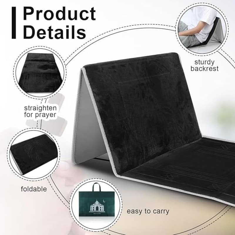 Folding Backrest Prayer Mat (Ja-e-Namaz) – Luxury Velvet Padded Musallah