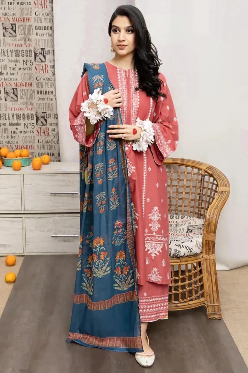 3 Pcs Women’s Unstitched Embroidered Suit
