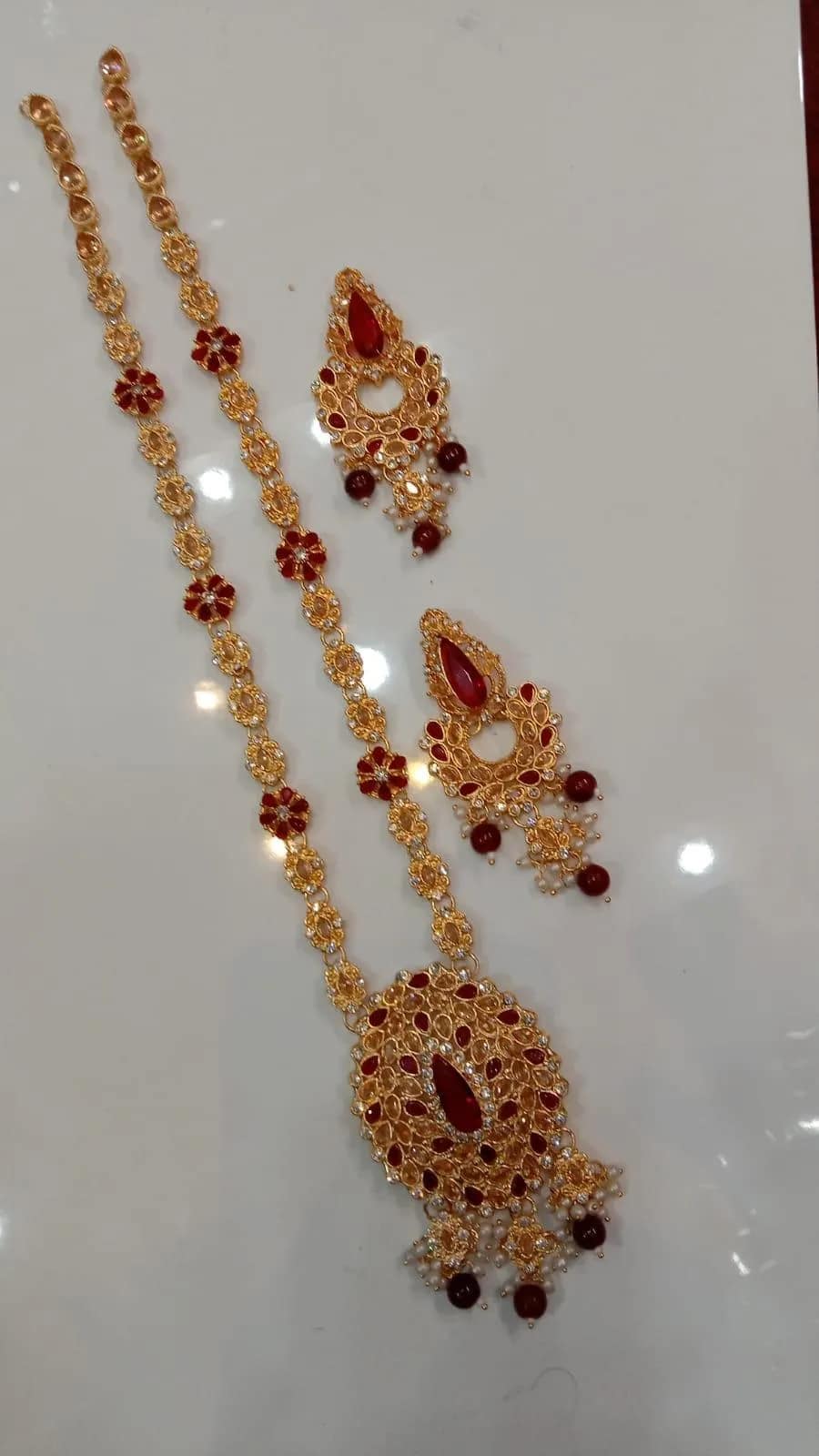 Modern Gold Plated Artificial Set with 3 Pcs Red Stones for Women