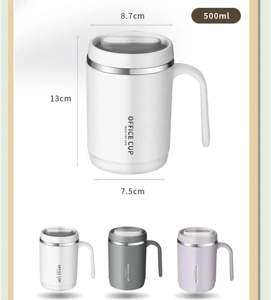 500ml Stainless Steel Insulated Mug with Lid – Vacuum Travel Coffee & Tea Cup with Handle - Image 3